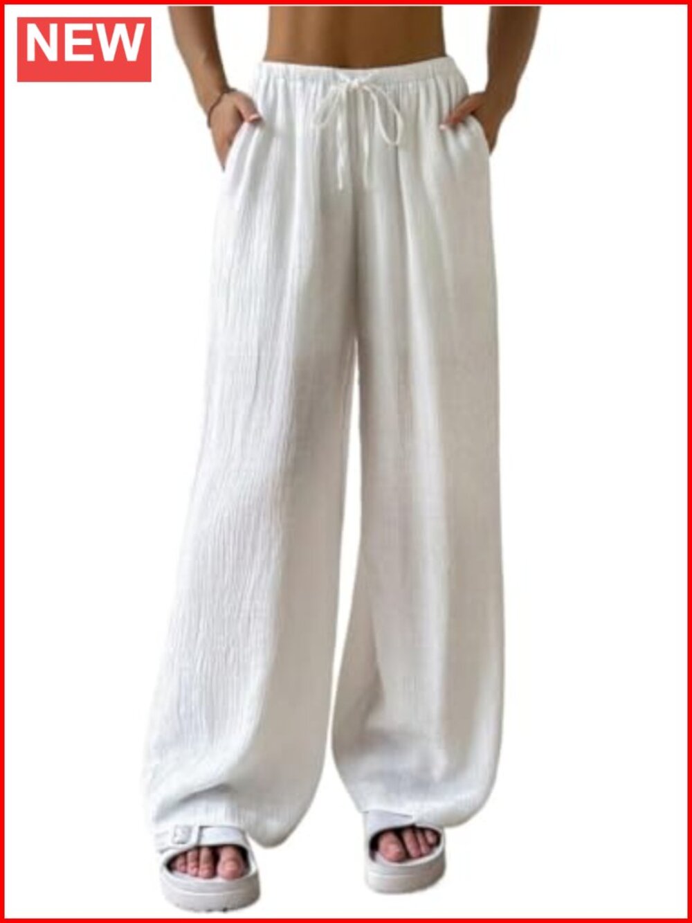 Women's Drawstring Waist Wide Leg Palazzo Pants High Waisted Trousers